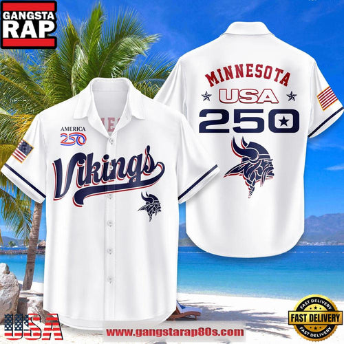 Minnesota Vikings USA Flag 250 Years of Freedom Anniversary 1776-2026 Summer Hawaiian Shirt