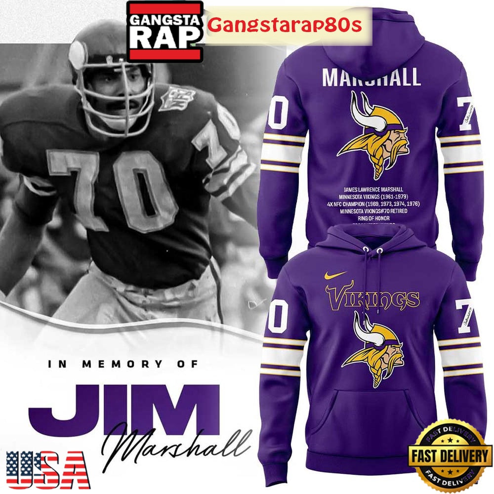 Minnesota Vikings Jim Marshall Memories All Over Print T-Shirt Hoodie