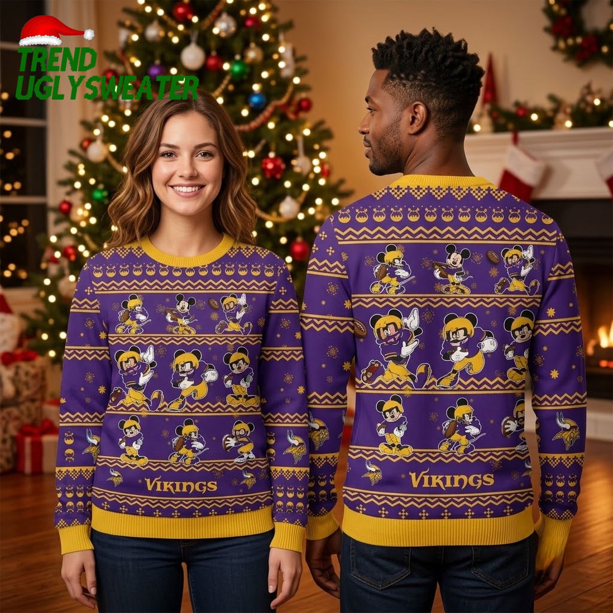 Minnesota Vikings Mickey Mouse Football Pattern Ugly Christmas Sweater