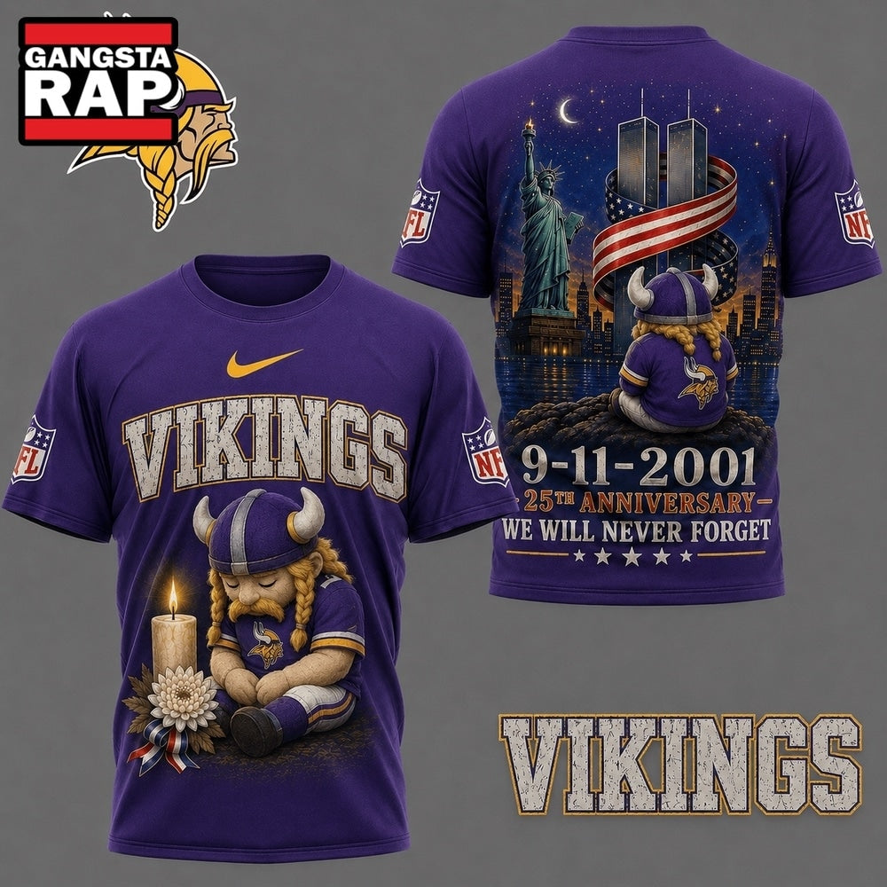 Minnesota Vikings NFL 9 11 25th Anniversary Never Forget Memorial 3D T Shirt, Football New Design Shirt