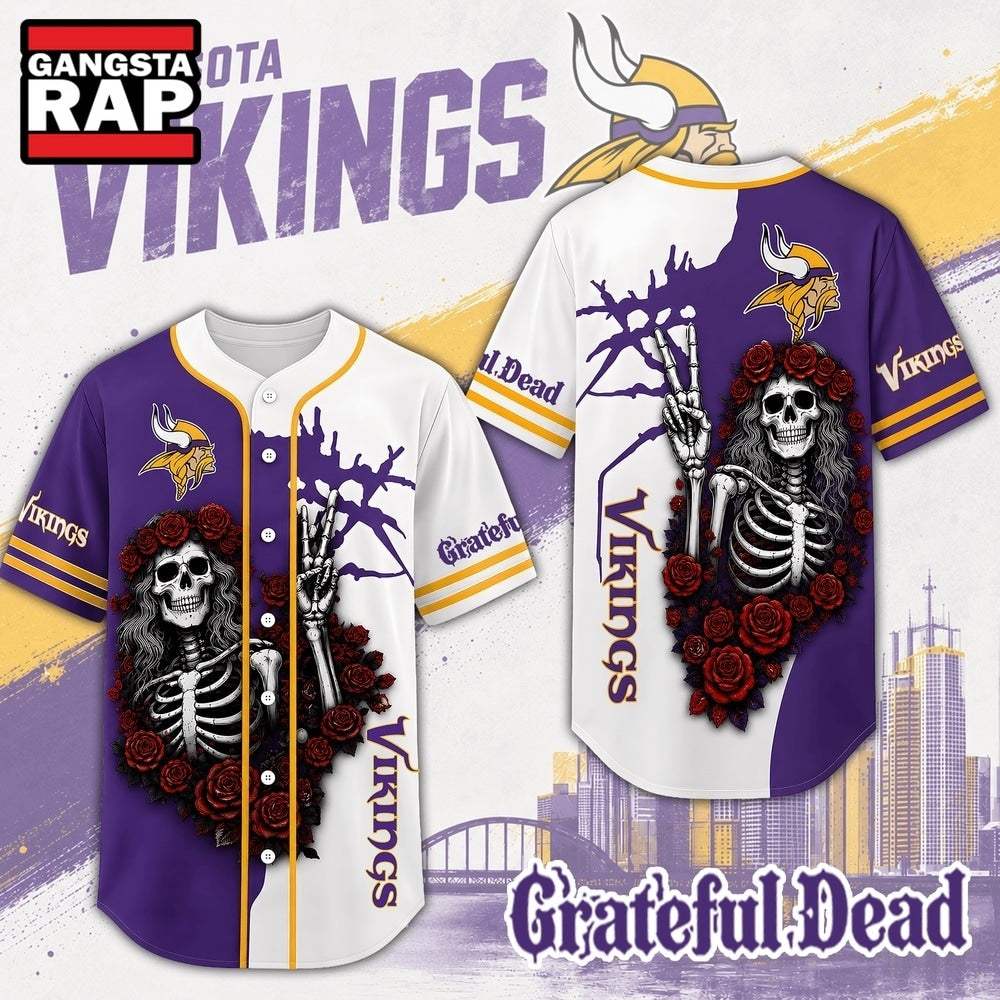 Minnesota Vikings NFL Game Day Grateful Dead Baseball Jersey Shirt