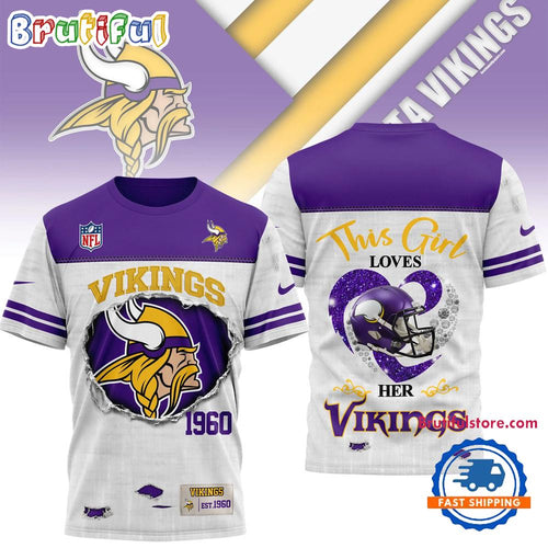 Minnesota Vikings NFL Girl Heart & Helmet 3D Shirt