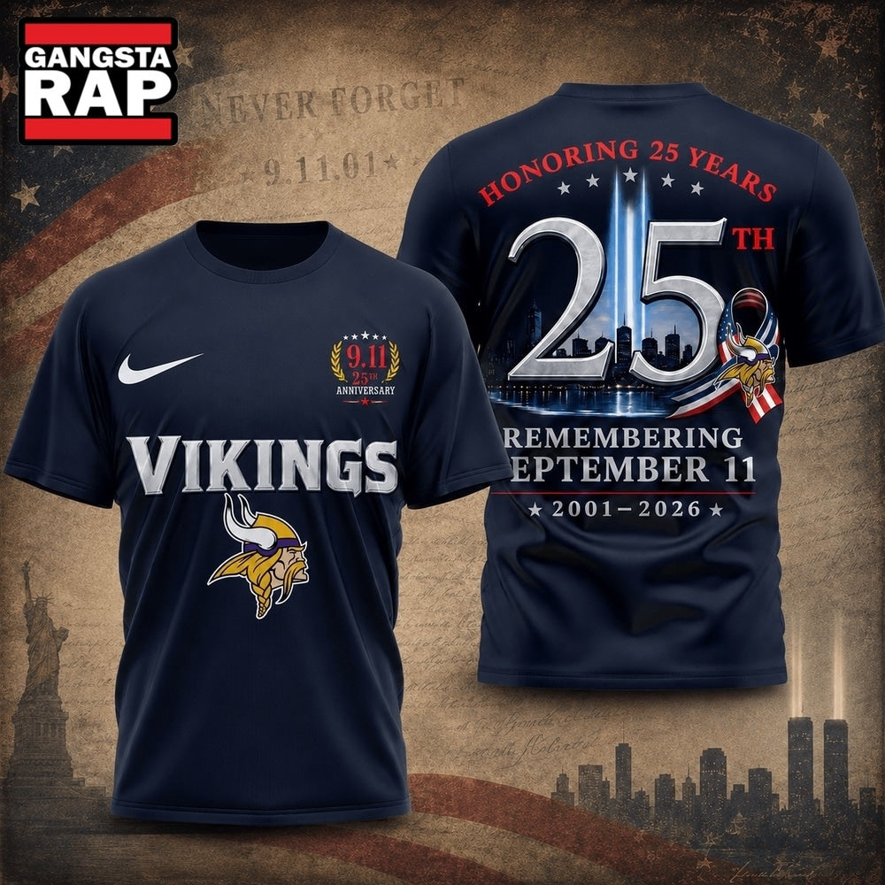 Minnesota Vikings NFL Honoring 25 Years Remembering September 11 T Shirt, Football New Design Shirt