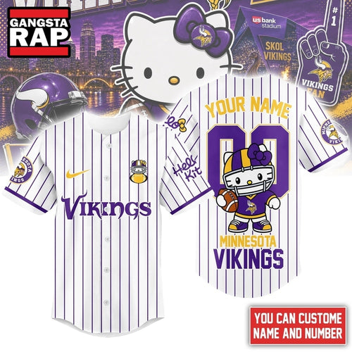 Minnesota Vikings NFL Kitty Game Day Custom Baseball Jersey Shirt