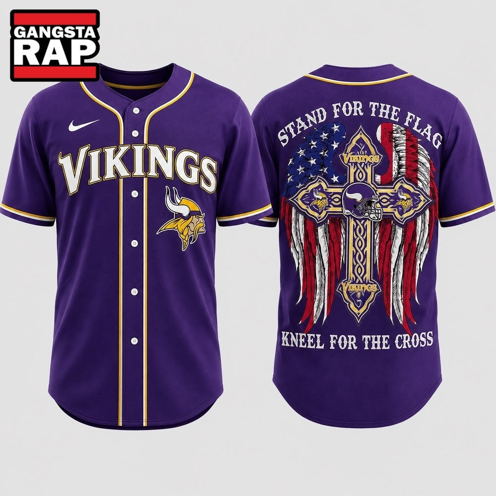 Minnesota Vikings NFL Stand For The Flag Kneel For The Cross Baseball Jersey Shirt