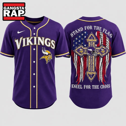 Minnesota Vikings NFL Stand For The Flag Kneel For The Cross Baseball Jersey Shirt