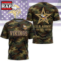Minnesota Vikings NFL Veterans US Army Camo New Design 3D Shirt , Football New Design Shirt