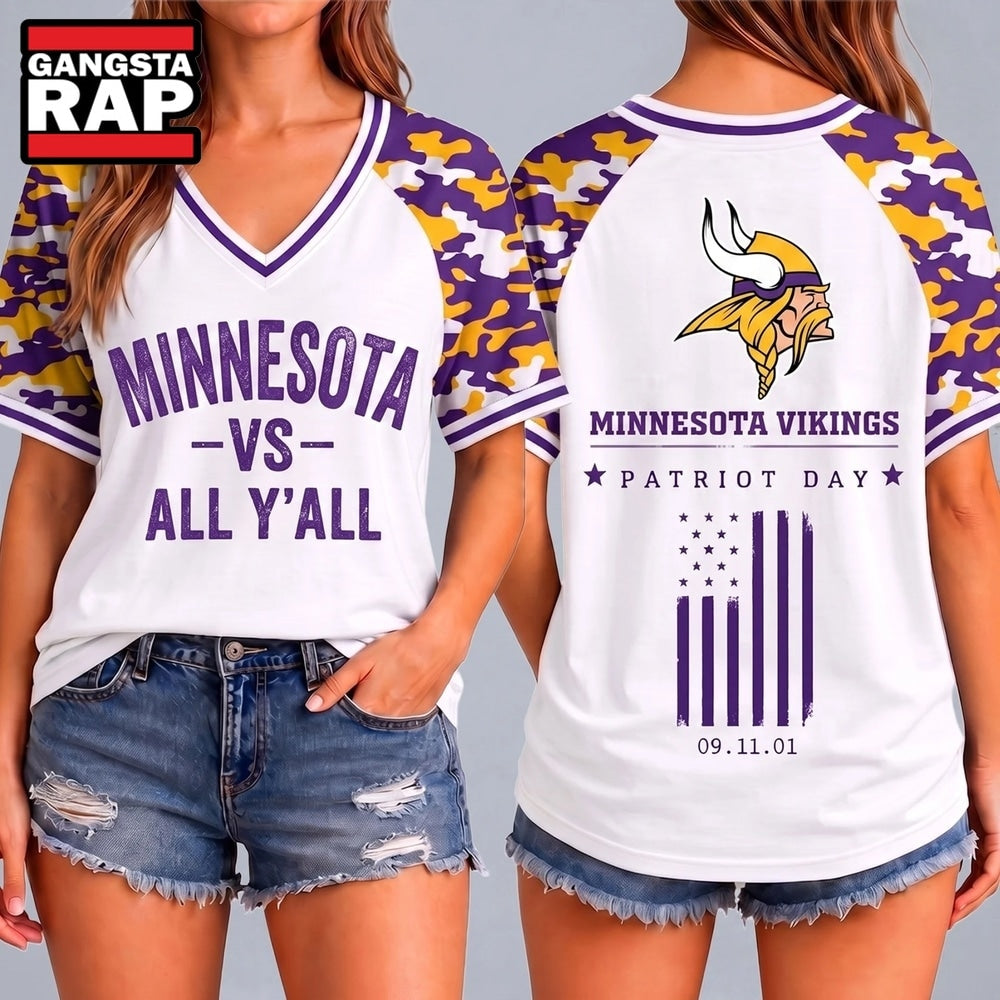 Minnesota Vikings NFL vs All Y’ All United We Stand V Neck T Shirt