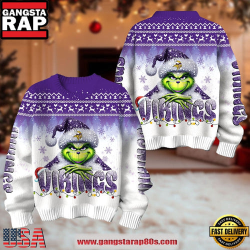 Minnesota Vikings NFL x The Grinch 2025 Edition Ugly Christmas Sweater