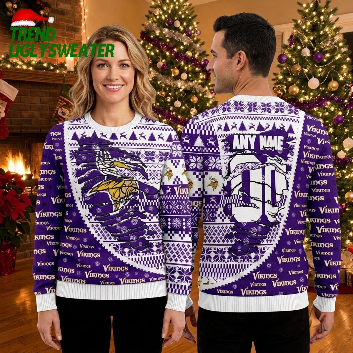 Minnesota Vikings Norse Warrior Personalized Any Name Ugly Christmas Sweater