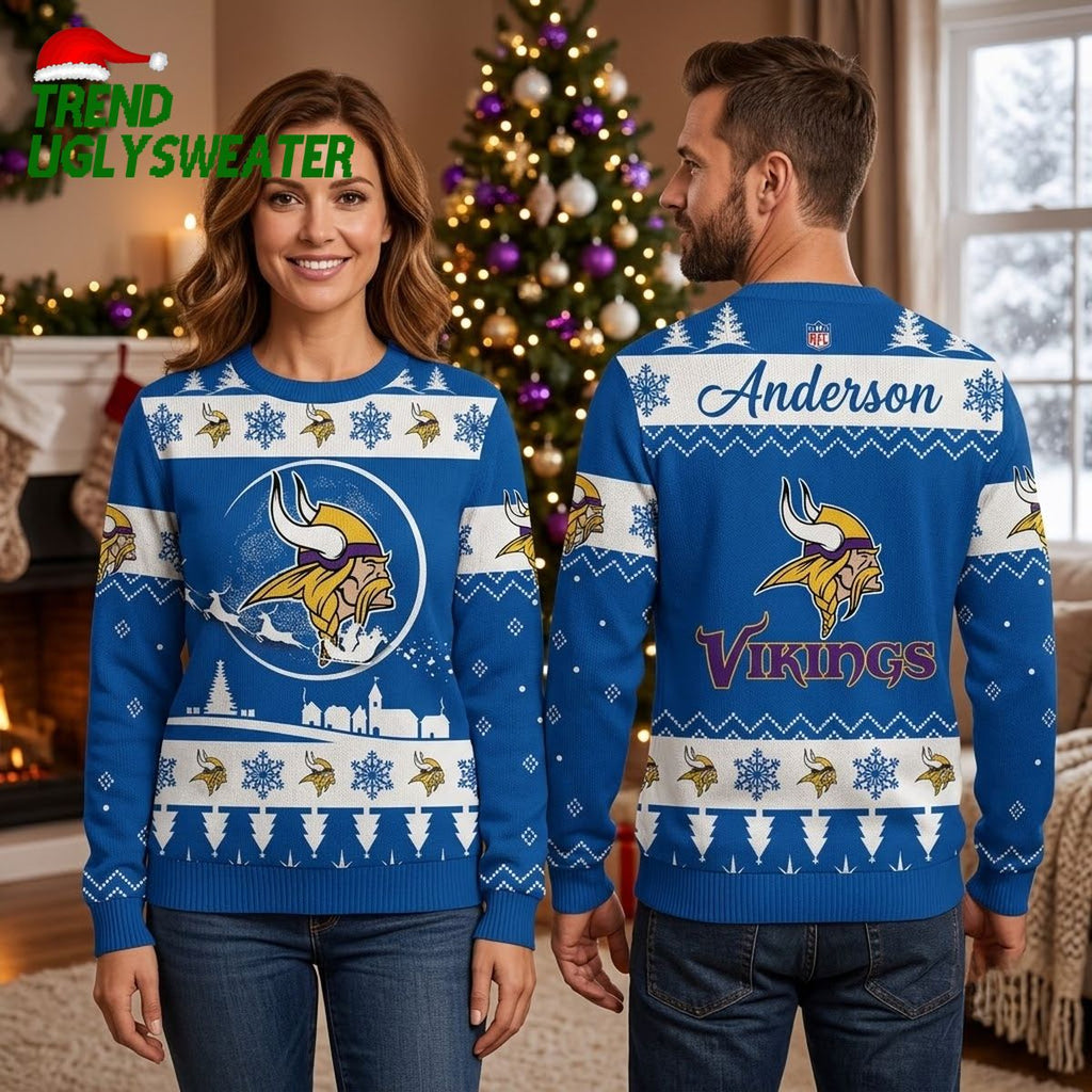 Minnesota Vikings Norseman Mascot Custom Name Ugly Christmas Sweater