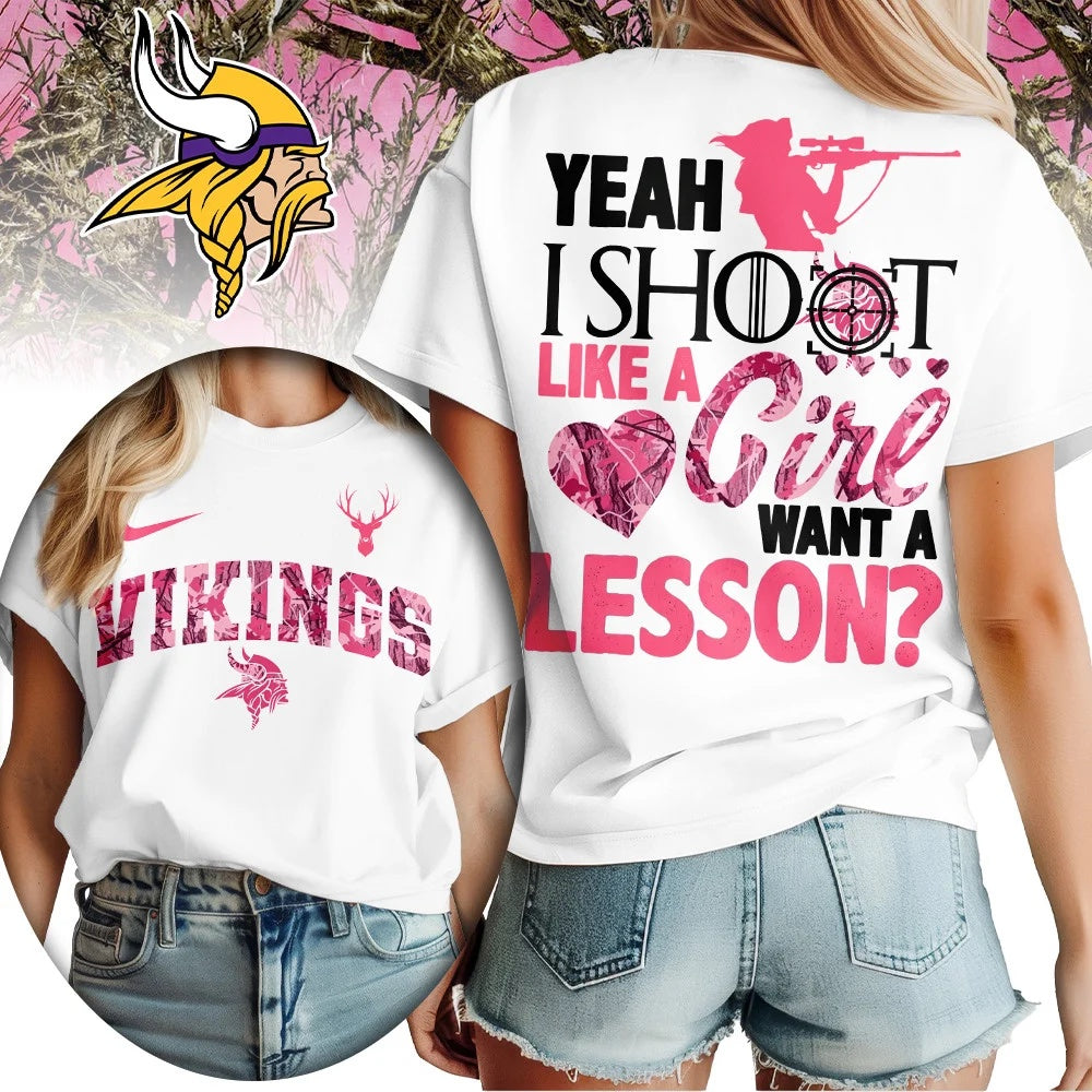 Minnesota Vikings Premium NFL Shoot Like A Girl Women T-Shirt