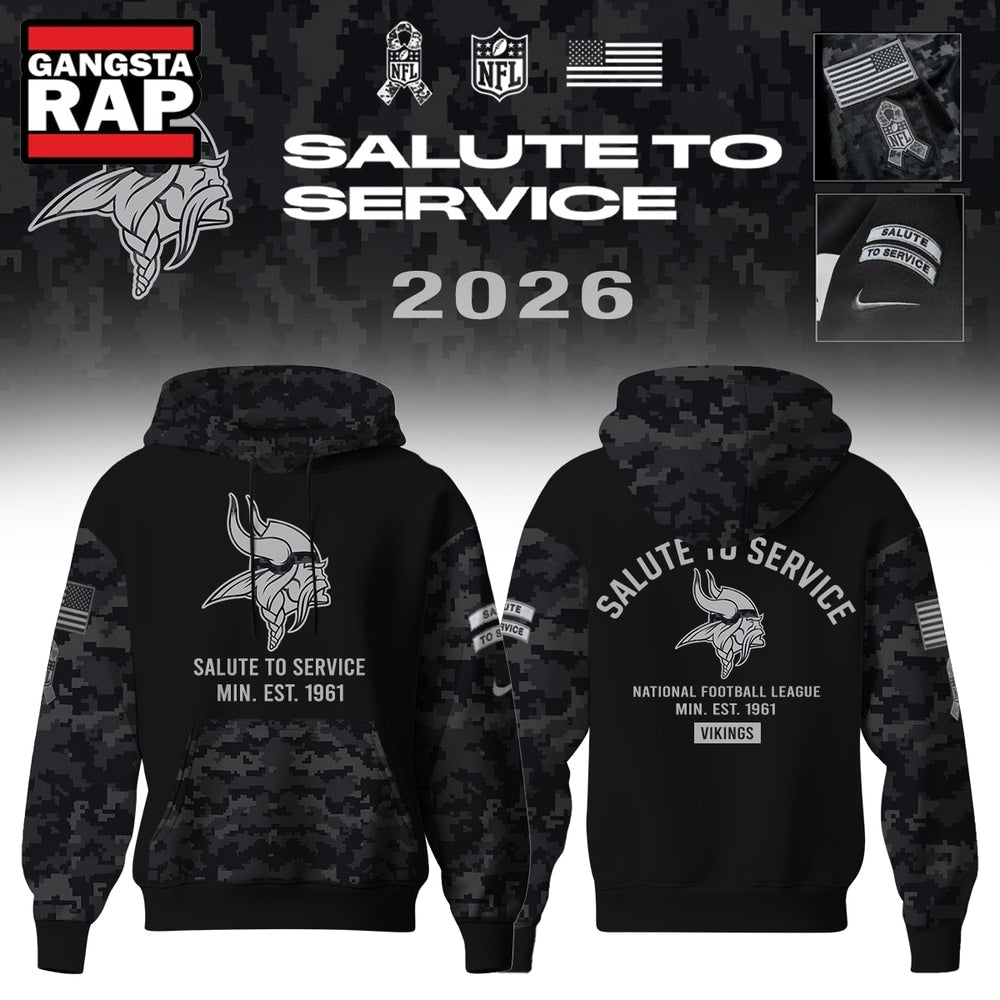 Minnesota Vikings Salute to Service Camo 2026 Black Hoodie