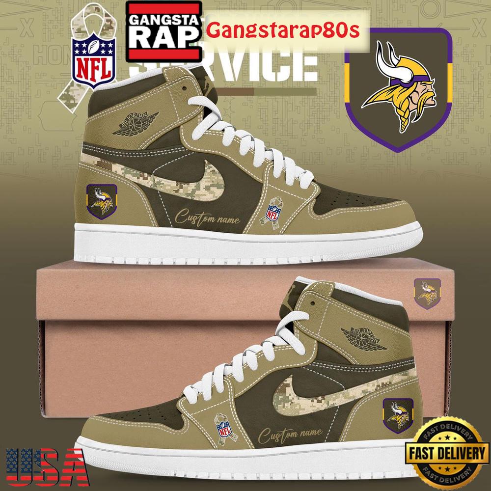 Minnesota Vikings Salute To Service Limited Edition Custom Air Jordan 1 Sneakers Shoes