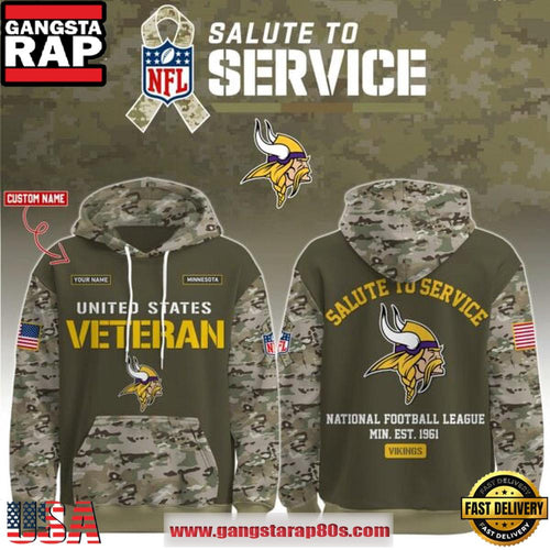 Minnesota Vikings Veteran NFL Veteran Birthday 2025 Custom Name Unisex Hoodie