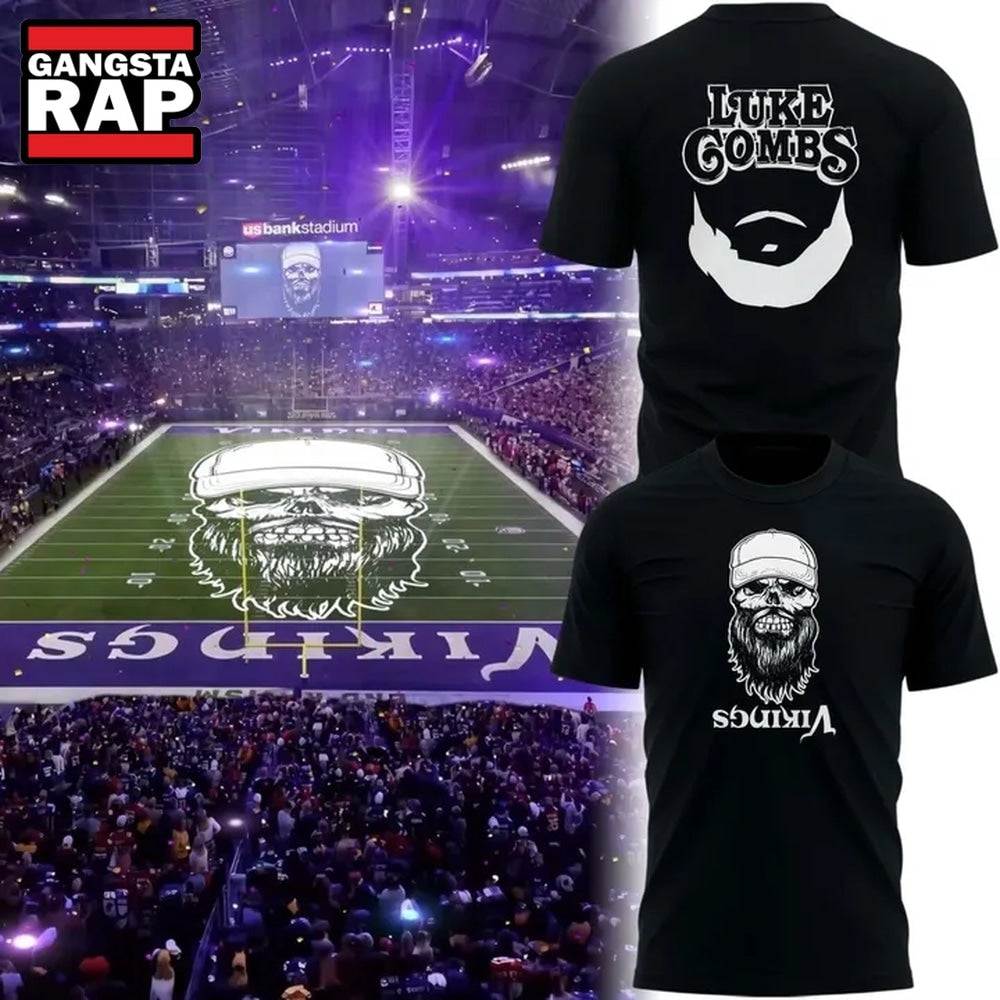 Minnesota Vikings x Luke Combs Skull Beard 2026 Black T Shirt
