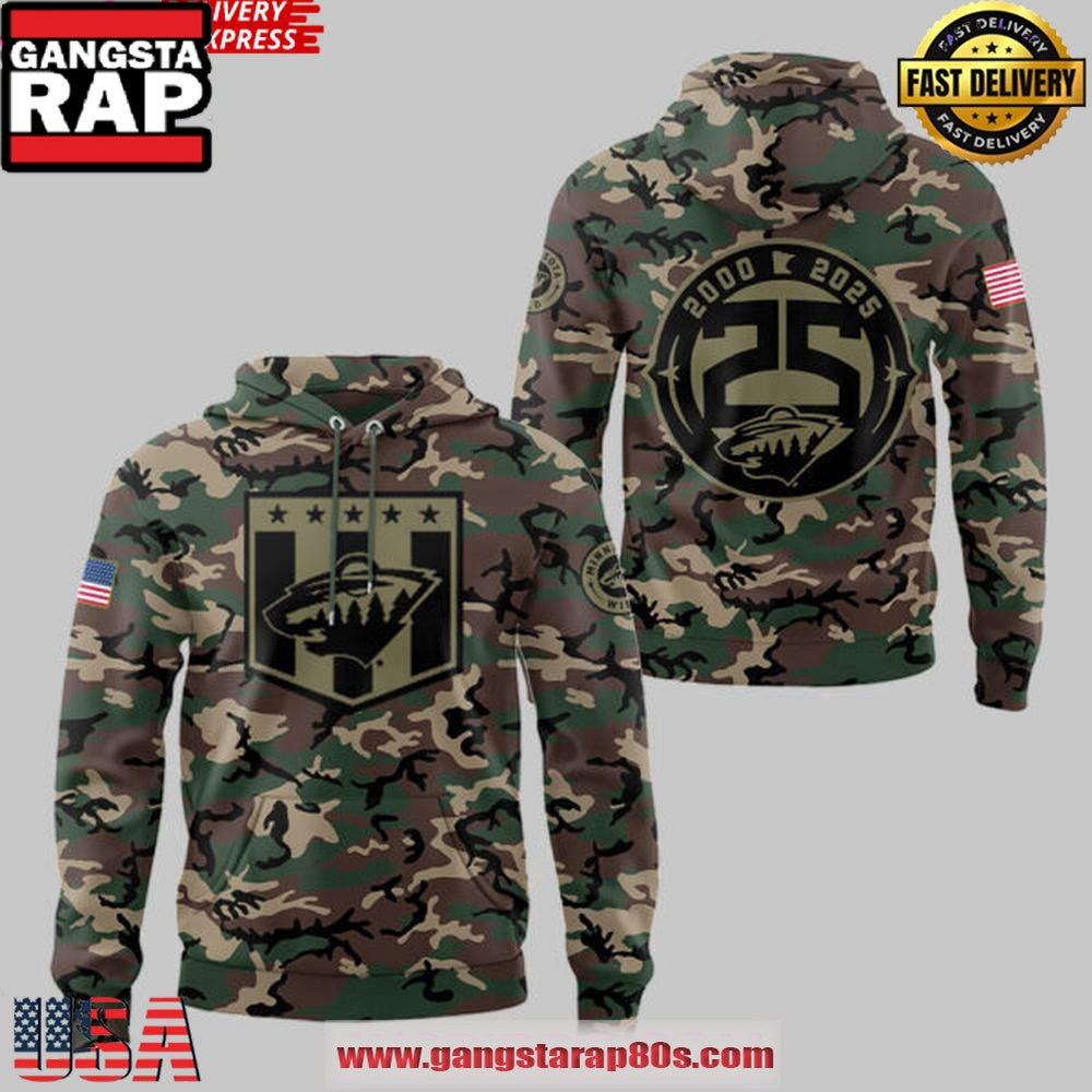 Minnesota Wild Military Appreciation Night 2025 Camo Hoodie Shirt