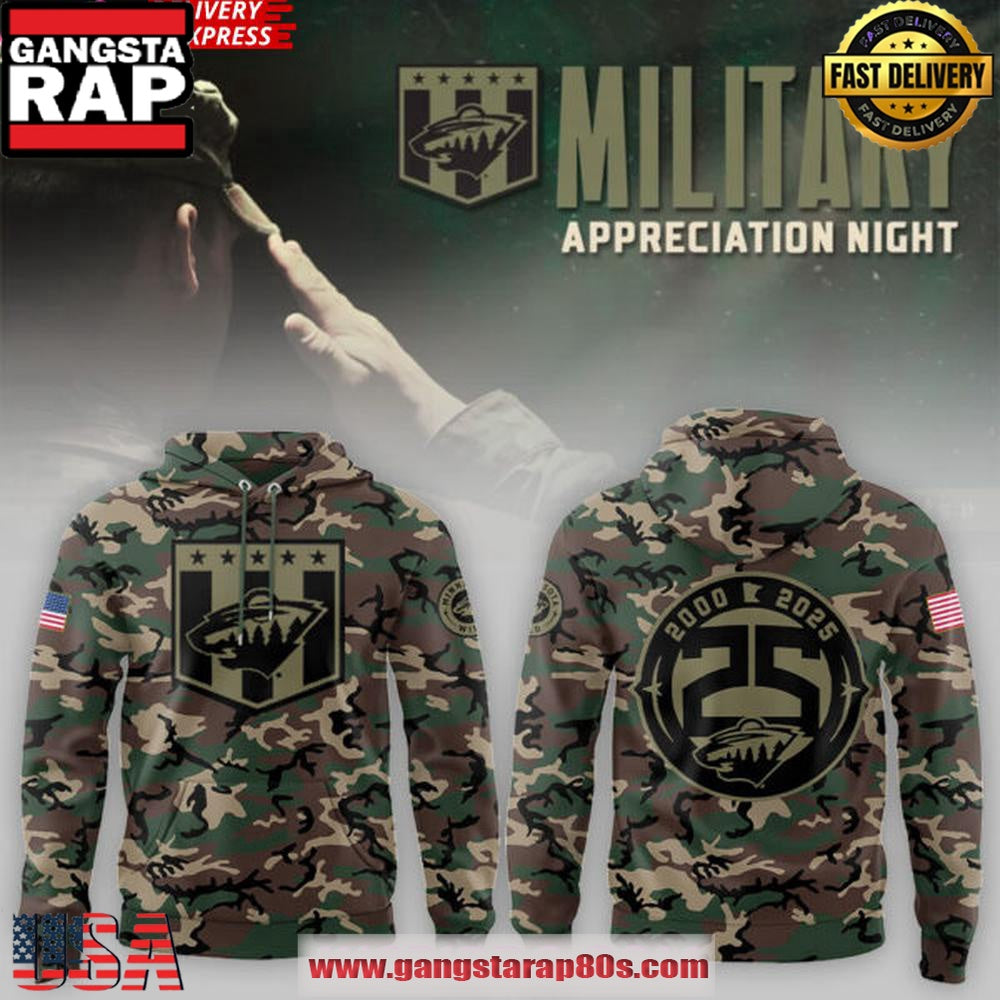 Minnesota Wild Military Appreciation Night 2025 Camo Hoodie Shirt