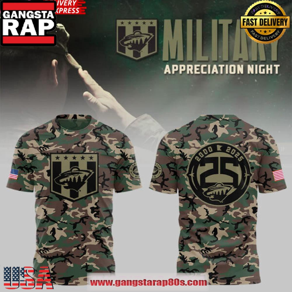 Minnesota Wild Military Appreciation Night 2025 Camo Unisex 3D Shirt