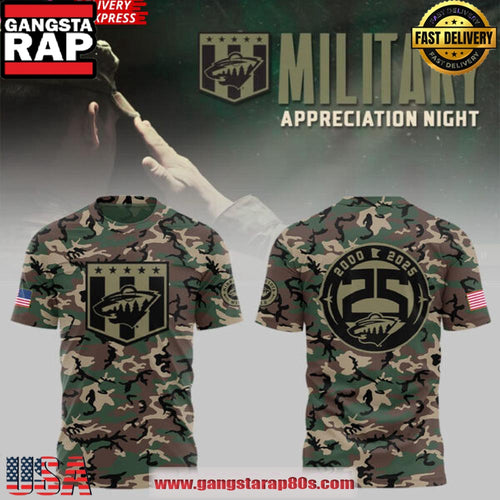 Minnesota Wild Military Appreciation Night 2025 Camo Unisex 3D Shirt
