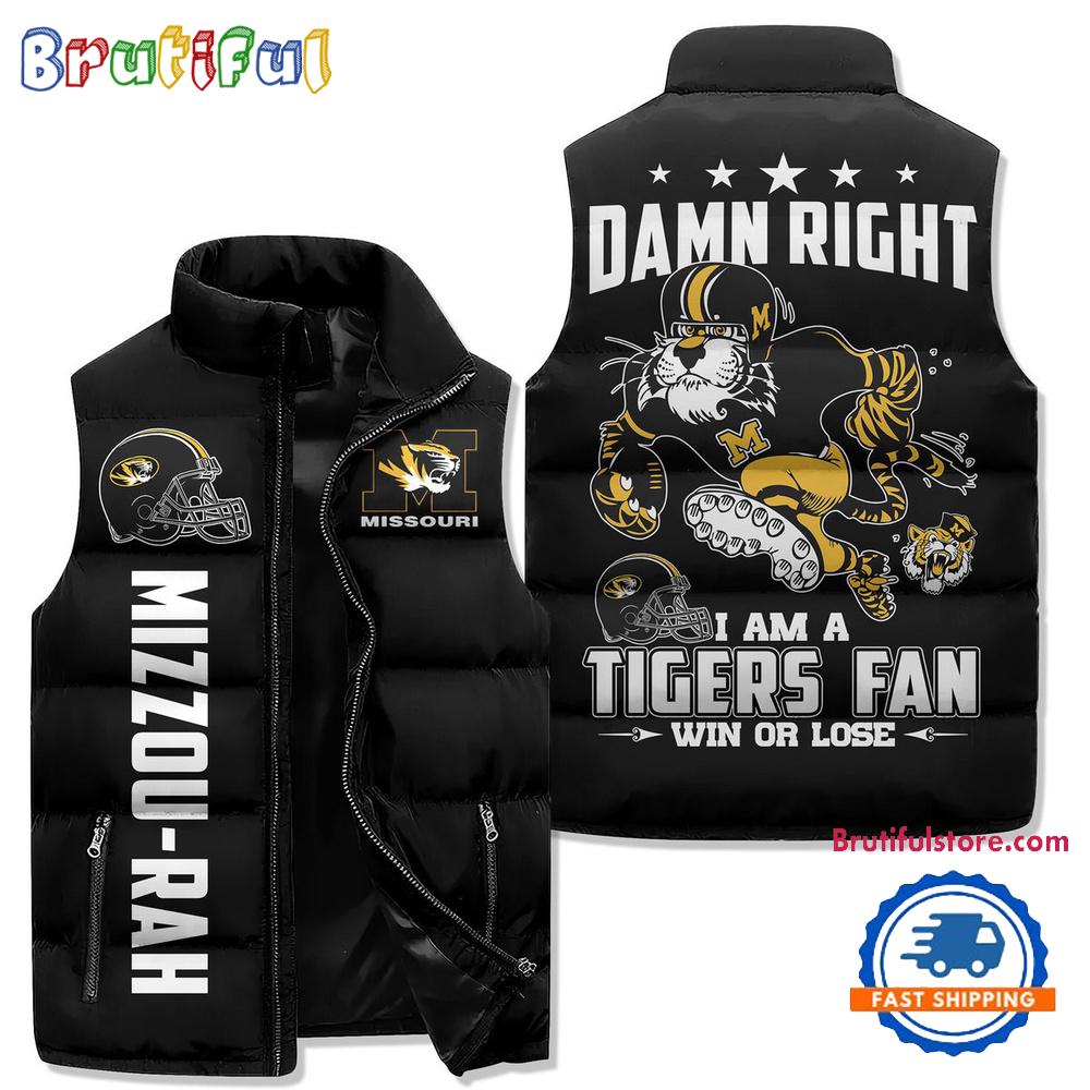 Missouri Tigers Sporty Mascot Design Sleeveless Puffer Jacket