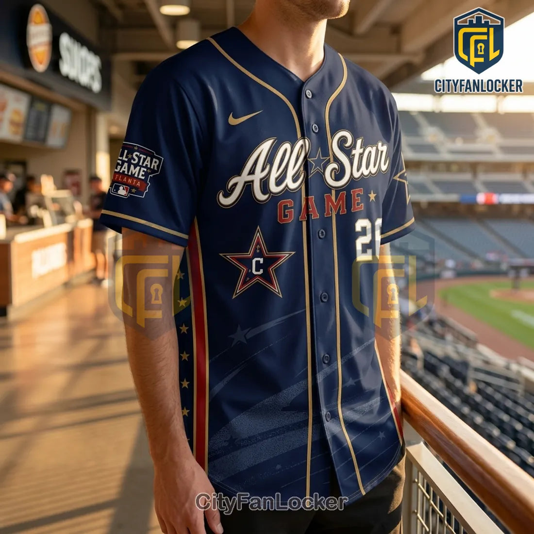 MLB 2026 All-Star Game Atlanta Navy Blue Baseball Jersey