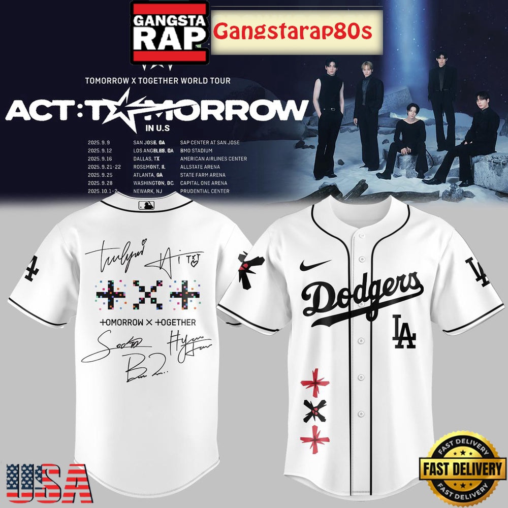 MLB All Team x TXT Tomorrow X Together Tour 2025 White Baseball Jersey Shirt