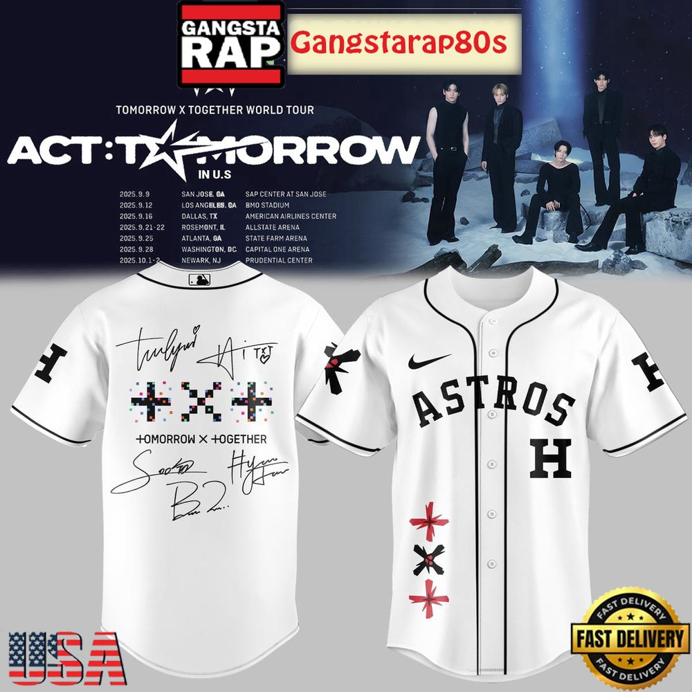 MLB All Team x TXT Tomorrow X Together Tour 2025 White Baseball Jersey Shirt