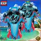 MLB Aquatic Flora Surge Miami Marlins Aloha Shirts