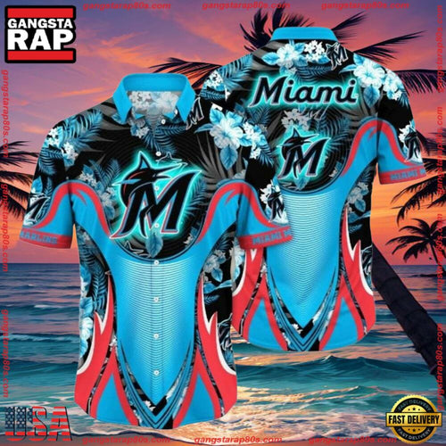 MLB Aquatic Flora Surge Miami Marlins Aloha Shirts