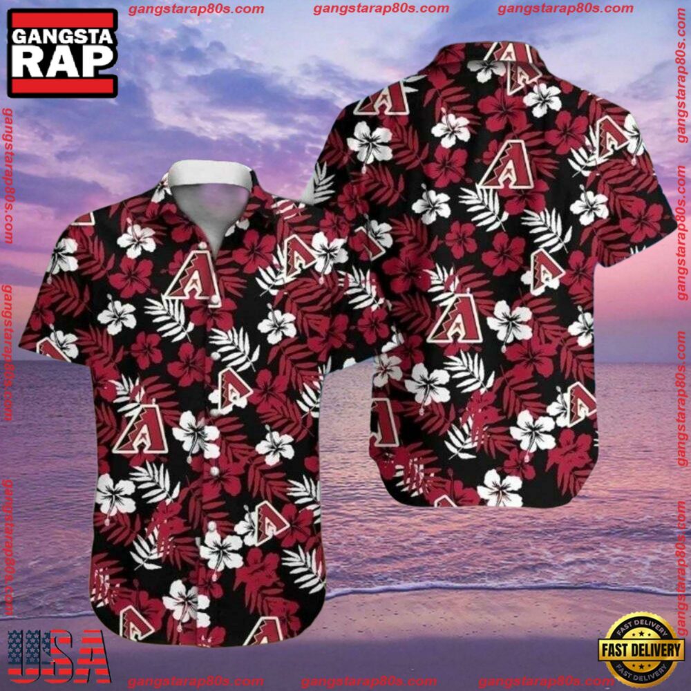 MLB Arizona Diamondbacks Black Floral Tropical Aloha Shirts