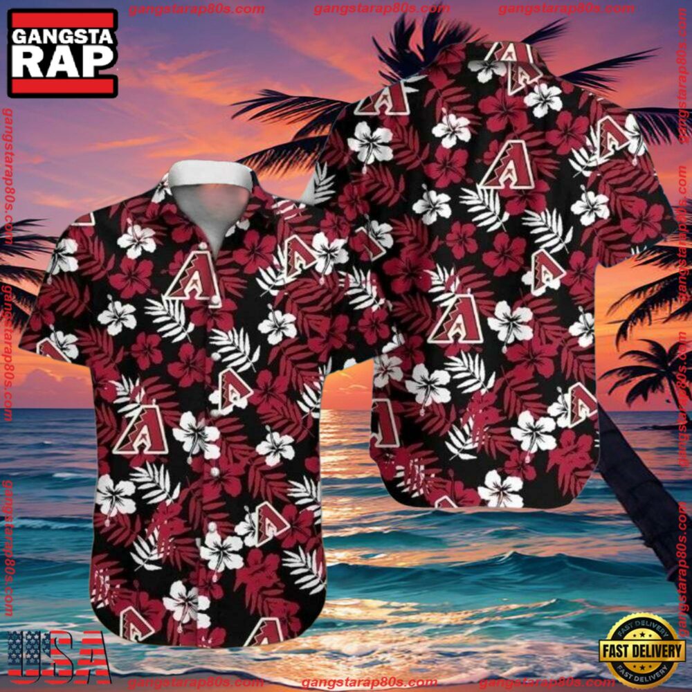 MLB Arizona Diamondbacks Black Floral Tropical Aloha Shirts