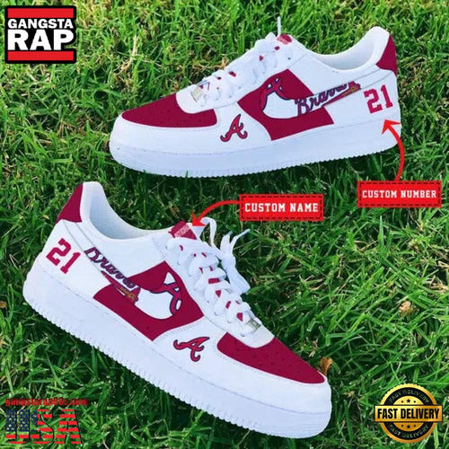 MLB Atlanta Braves Custom Name Number New Design Air Force 1 Shoes Sneaker