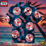 MLB Boston Red Sox Circular Logo Blue Aloha Shirt