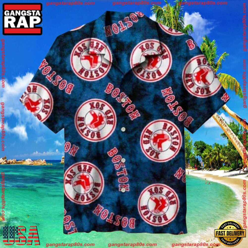 MLB Boston Red Sox Circular Logo Blue Aloha Shirt