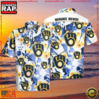 MLB Brewers’ Blooming Blue - Milwaukee Brewers Floral Hawaiian Shirt