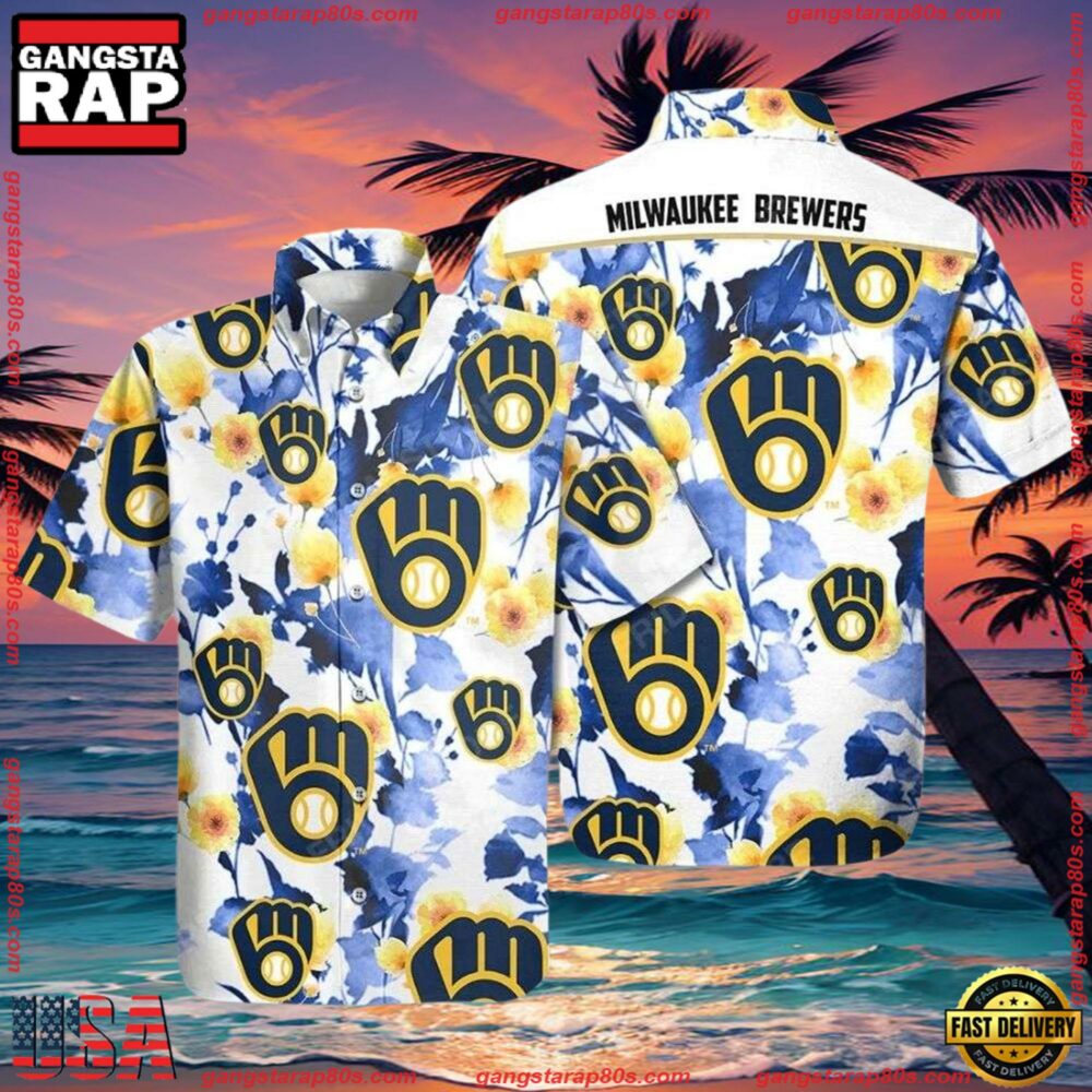 MLB Brewers’ Blooming Blue - Milwaukee Brewers Floral Hawaiian Shirt