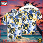 MLB Brewers’ Blooming Blue - Milwaukee Brewers Floral Hawaiian Shirt