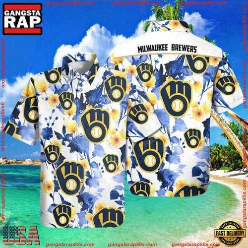 MLB Brewers’ Blooming Blue - Milwaukee Brewers Floral Hawaiian Shirt