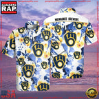 MLB Brewers’ Blooming Blue - Milwaukee Brewers Floral Hawaiian Shirt