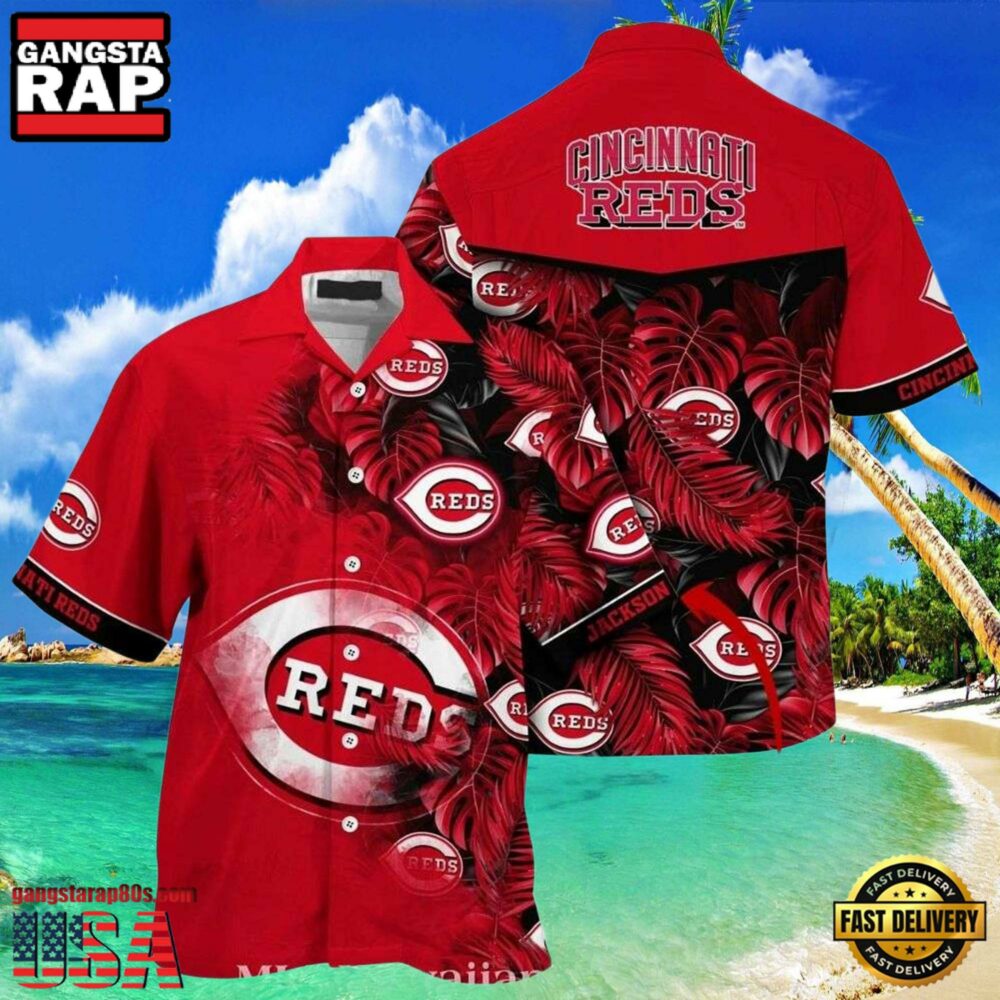 MLB Cincinnati Reds Enthusiast’s Tropical Leaves Hawaiian Shirt