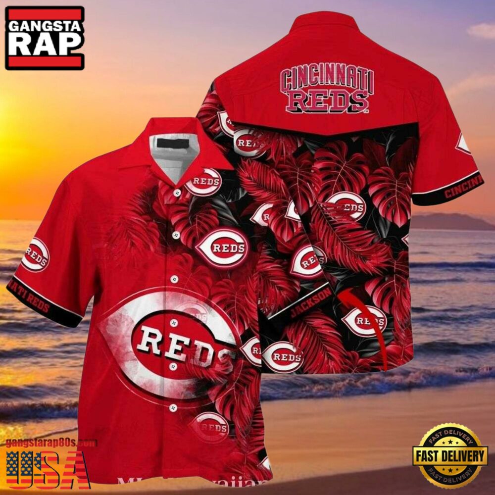 MLB Cincinnati Reds Enthusiast’s Tropical Leaves Hawaiian Shirt
