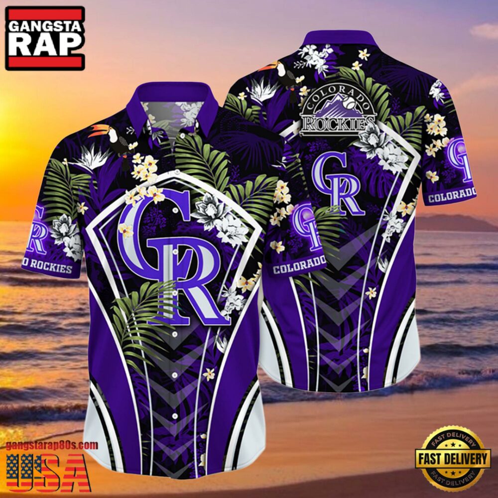 MLB Colorado Rockies Flower Tropical Hot Summer Hawaiian Button Down Shirt