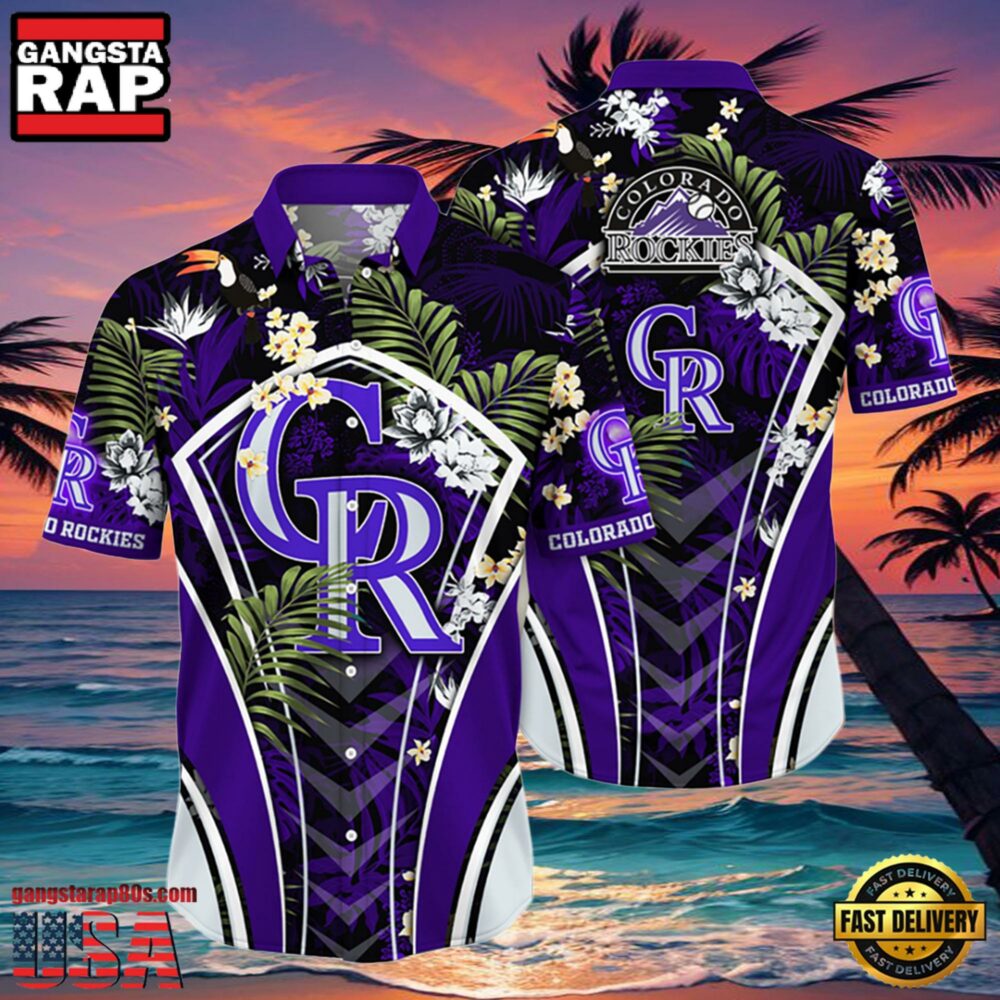 MLB Colorado Rockies Flower Tropical Hot Summer Hawaiian Button Down Shirt