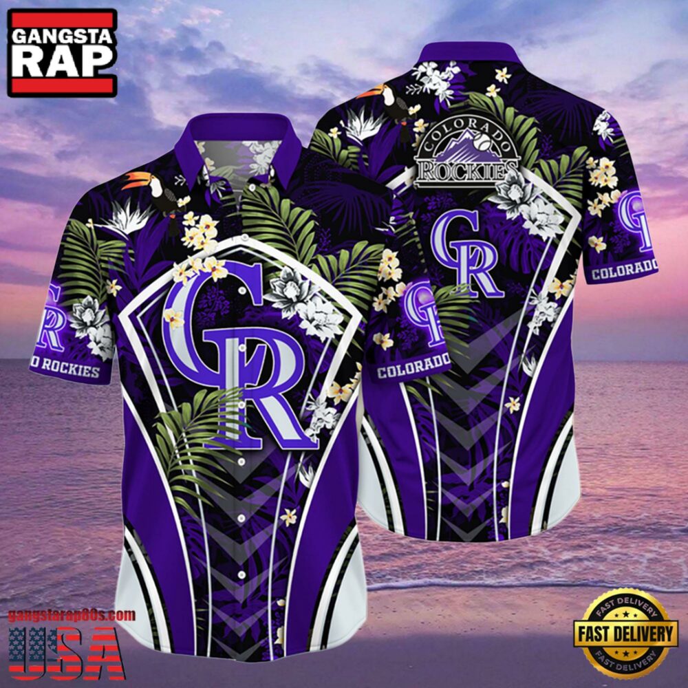 MLB Colorado Rockies Flower Tropical Hot Summer Hawaiian Button Down Shirt