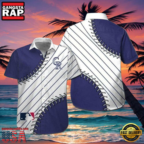MLB Colorado Rockies Jersey Stripe Tropical Aloha Hawaiian Shirt