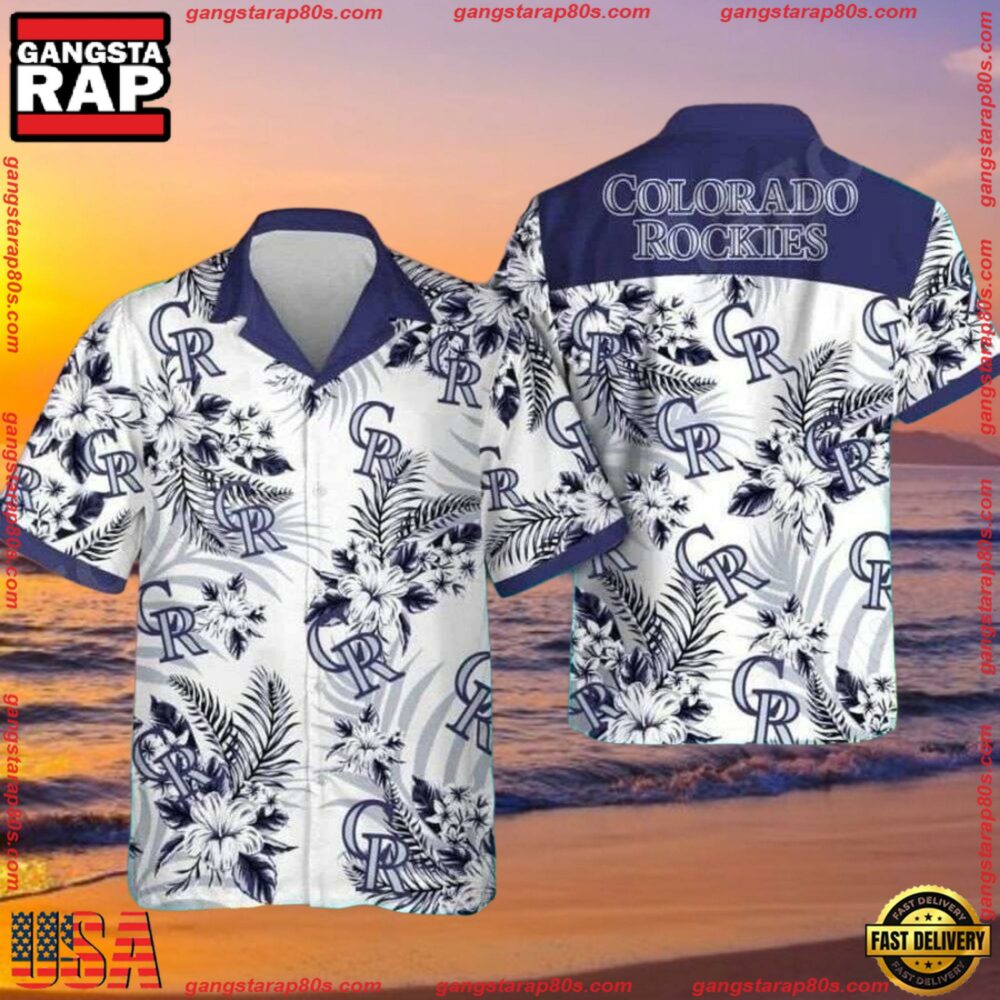 MLB Colorado Rockies Monochrome Floral Aloha Shirt