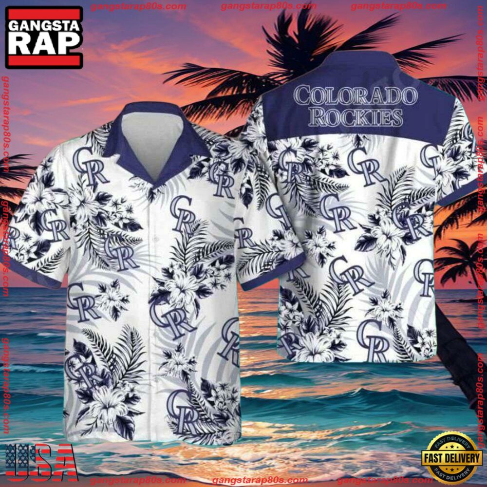 MLB Colorado Rockies Monochrome Floral Aloha Shirt