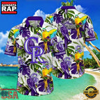 MLB Colorado Rockies Regal Purple Parrot And Palm Hawaiian Shirt
