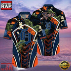 MLB Detroit Tigers Flower Tropical Hot Summer Hawaiian Button Down Shirt
